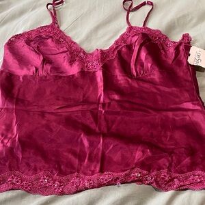 Women's Cranberry Lace Beaded Trim Satin Camisole